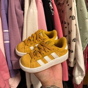 Adidas Kids Golden Sneakers with White Stripes